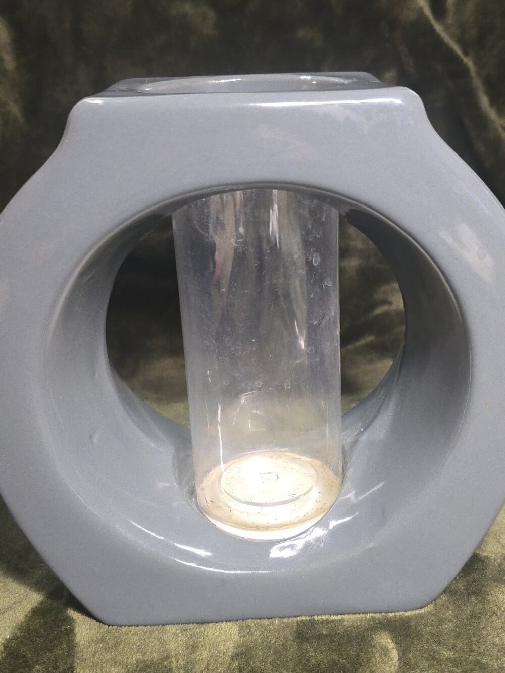 1990s Ceramic Donut Vase Glossy Gray Postmodern with Clear Tube Bud Vase Insert